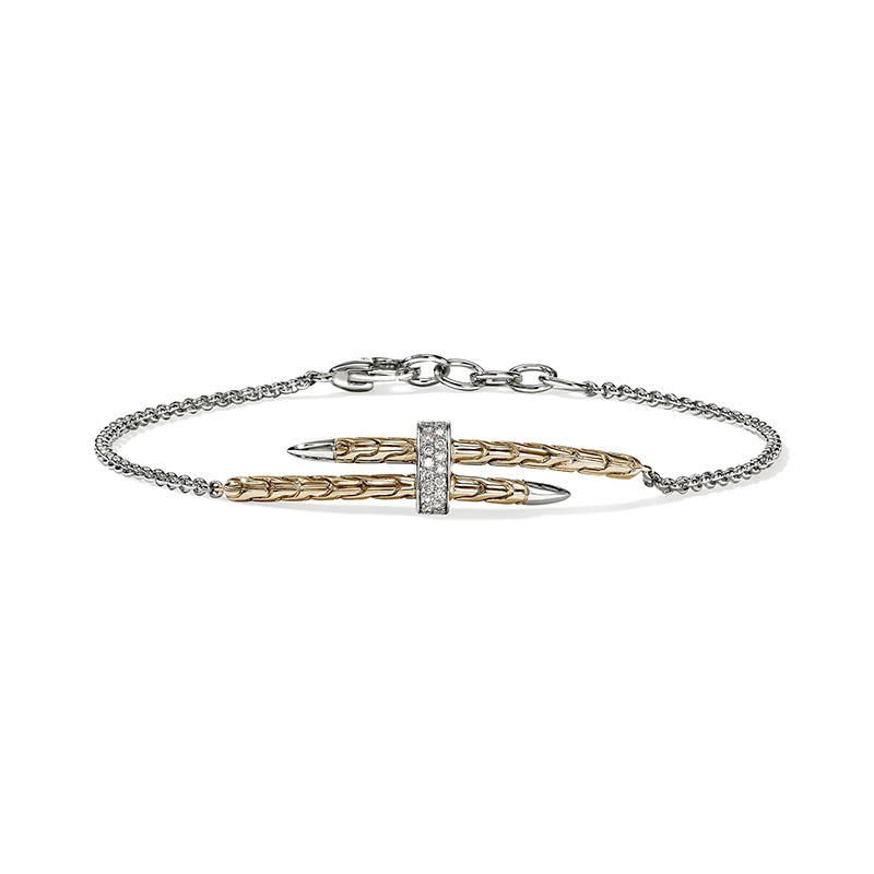 John Hardy Yellow Gold & Sterling Silver Spear Station Bracelet with Diamonds