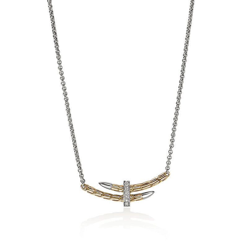 John Hardy Yellow Gold & Sterling Silver Spear Station Necklace with Diamonds
