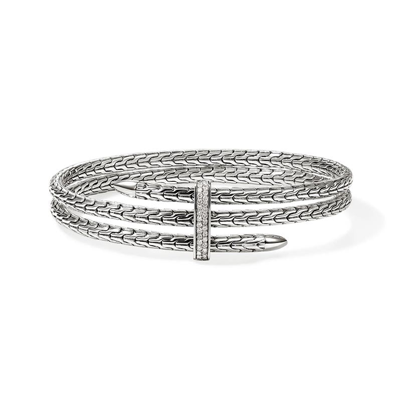 John Hardy Spear Sterling Silver Triple Flex Diamond Cuff