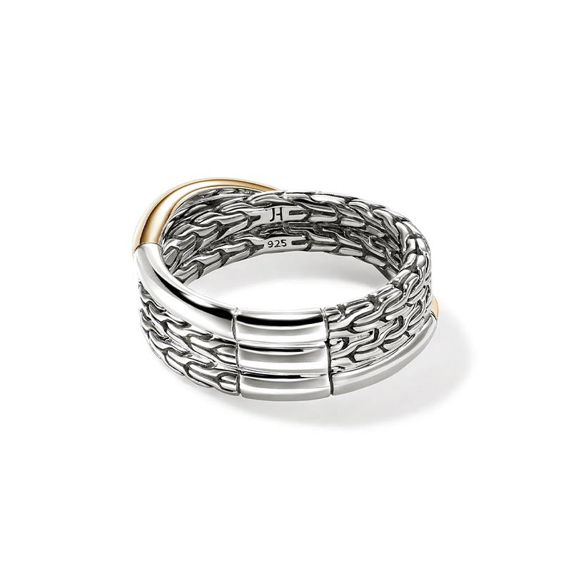 John Hardy Sterling Silver & Yellow Gold 7mm Essentials Crossover Ring