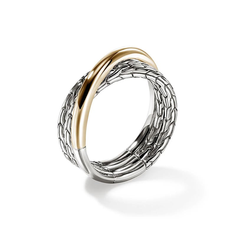 John Hardy Sterling Silver & Yellow Gold 7mm Essentials Crossover Ring