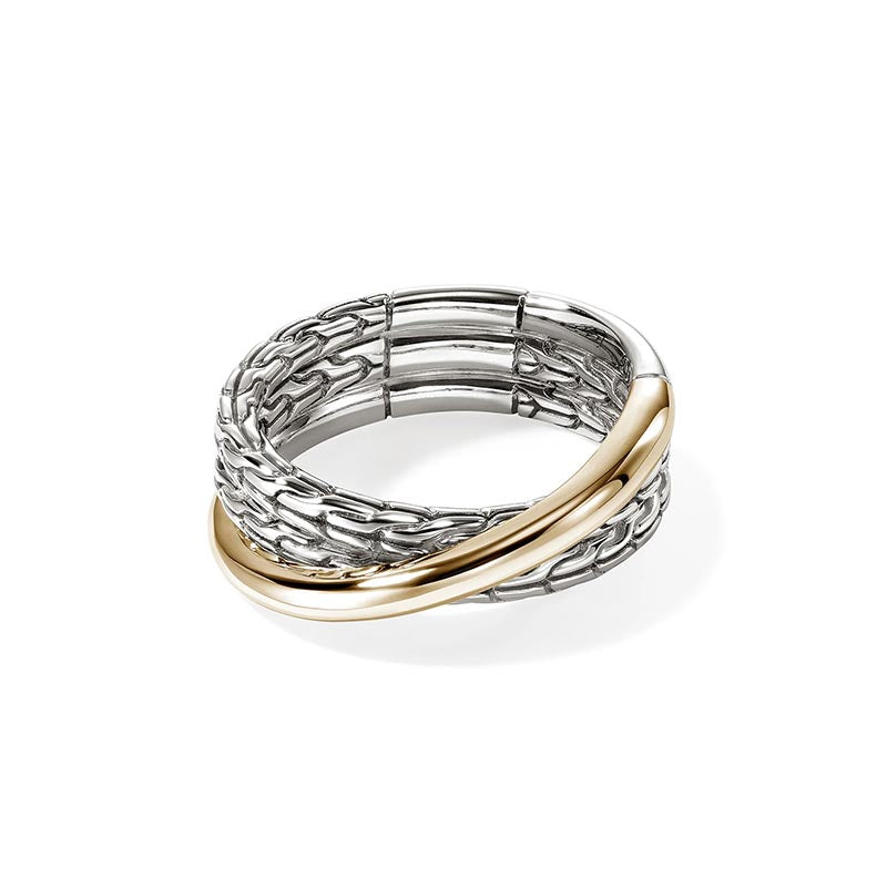 John Hardy Sterling Silver & Yellow Gold 7mm Essentials Crossover Ring