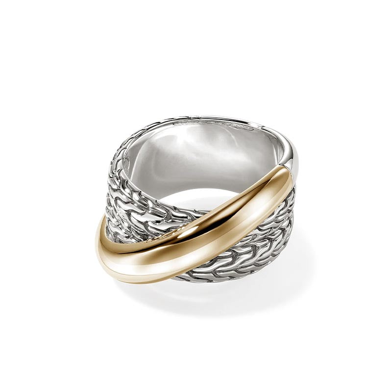 John Hardy Sterling Silver & Yellow Gold 12.5mm Essentials Crossover Ring