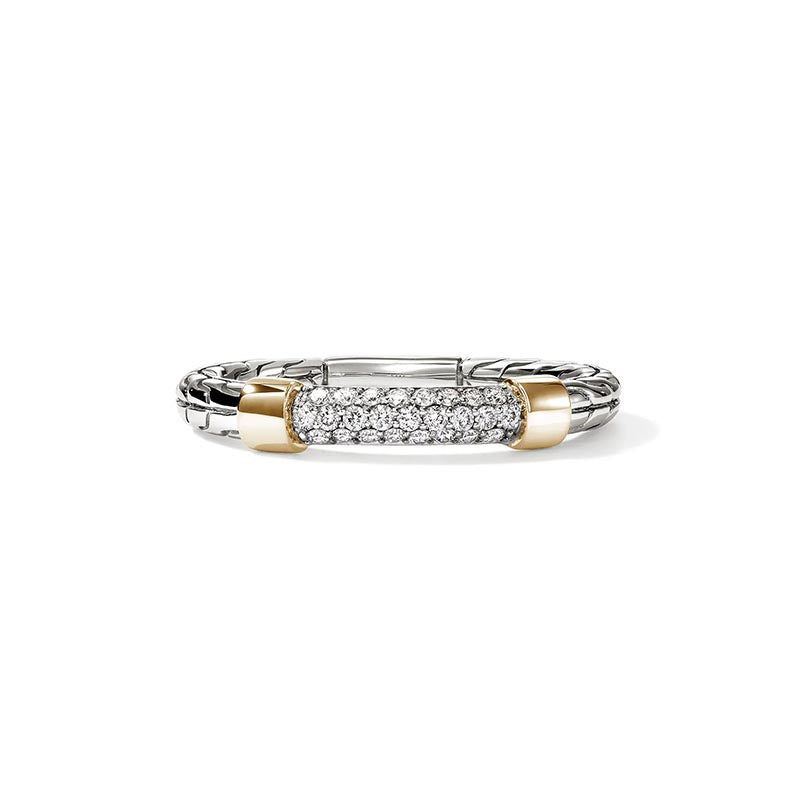 John Hardy Essentials Sterling Silver & Yellow Gold 3mm Diamond Ring