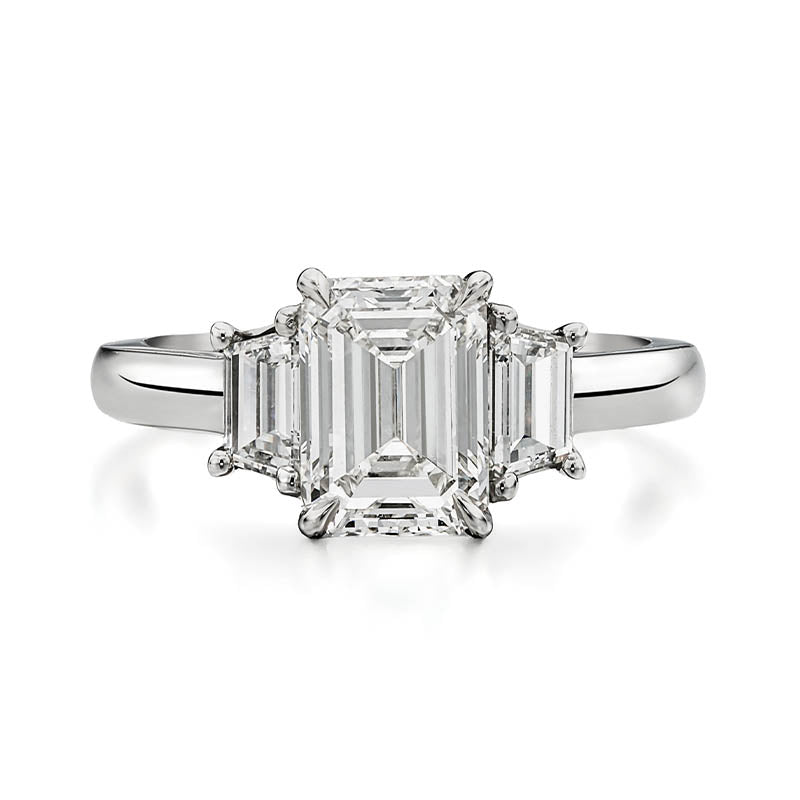 KNAR Signature White Gold 2ct Emerald Cut Diamond Engagement Ring with Trapezoid Shoulders
