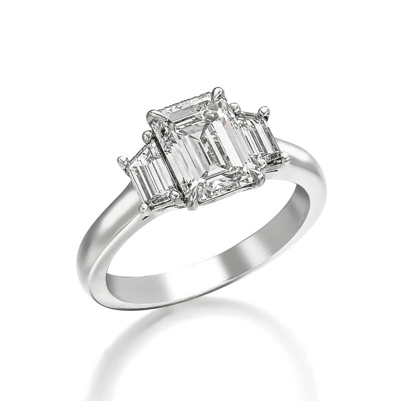 KNAR Signature White Gold 2ct Emerald Cut Diamond Engagement Ring with Trapezoid Shoulders