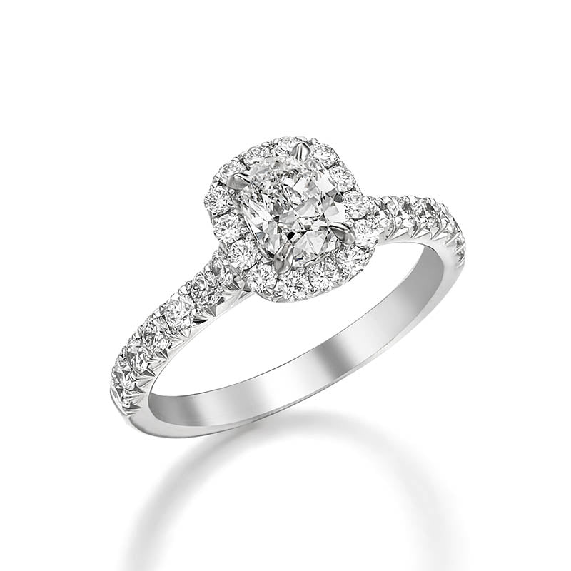KNAR Signature White Gold 0.90ct Cushion Cut Diamond Halo Engagement Ring