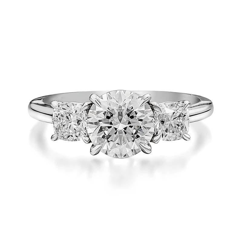 KNAR Signature White Gold 1.55ct Round Diamond Engagement Ring with Cushion Shoulders
