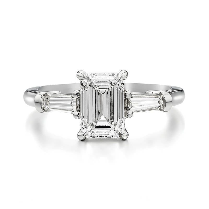 KNAR Signature White Gold 1.5ct Emerald Cut Diamond Engagement Ring with Baguette Shoulders