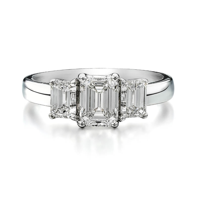 KNAR Signature White Gold 1ct Emerald Cut Diamond Engagement Ring with Emerald Shoulders