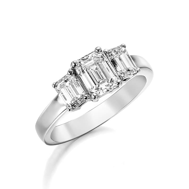 KNAR Signature White Gold 1ct Emerald Cut Diamond Engagement Ring with Emerald Shoulders