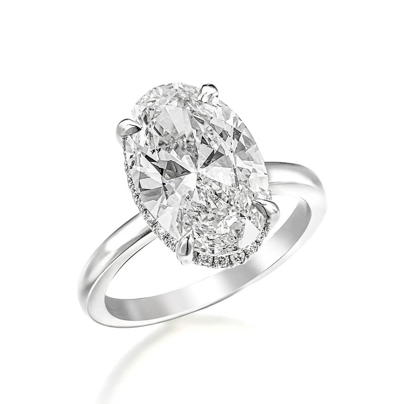 KNAR Signature White Gold 3.21ct Emerald Cut Diamond Engagement Ring with Hidden Halo