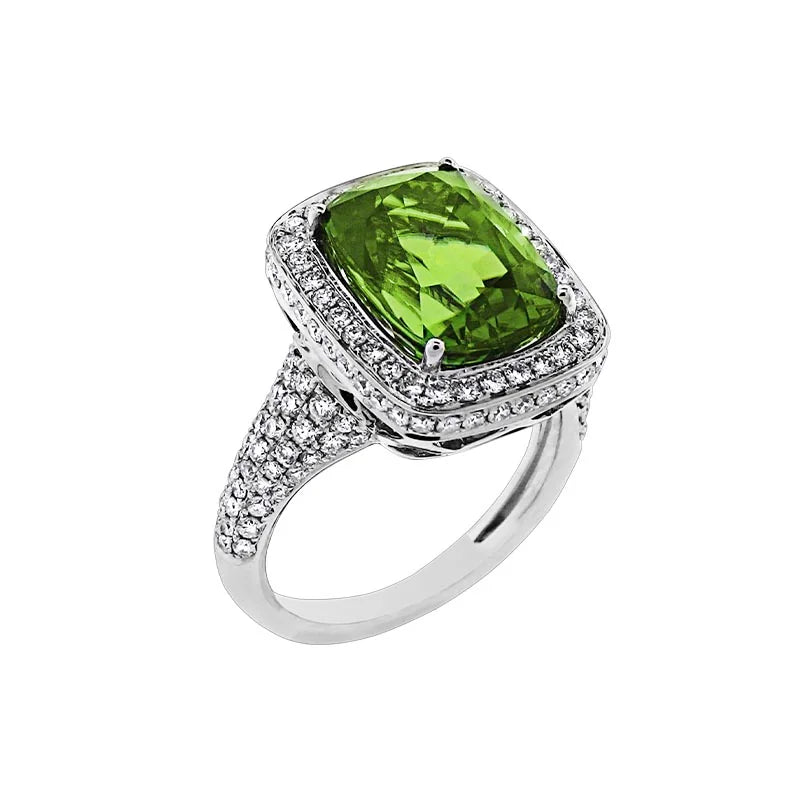 Knar Signature White Gold Peridot & Diamond Ring