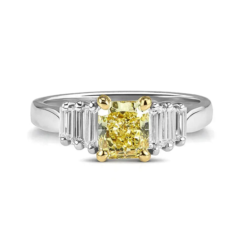 Knar Signature Fancy Yellow Radiant Cut & Baguette Diamond Ring