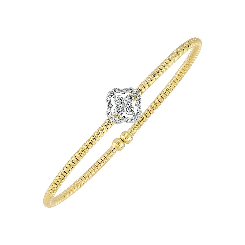 Knar Signature Yellow Gold Clover Motif Diamond Bangle