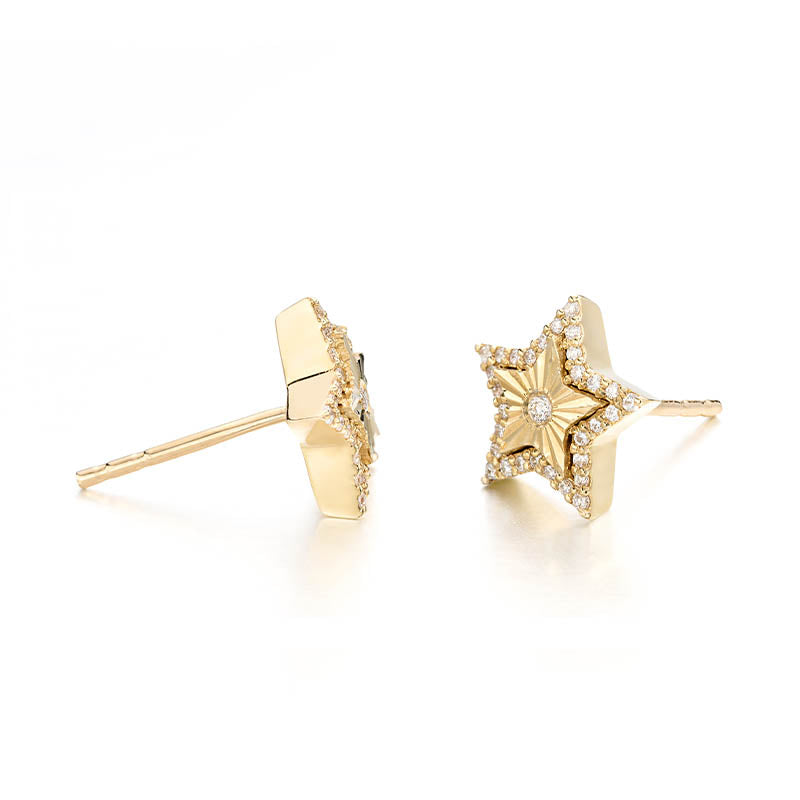 Knar Signature Yellow Gold Diamond Star Earrings