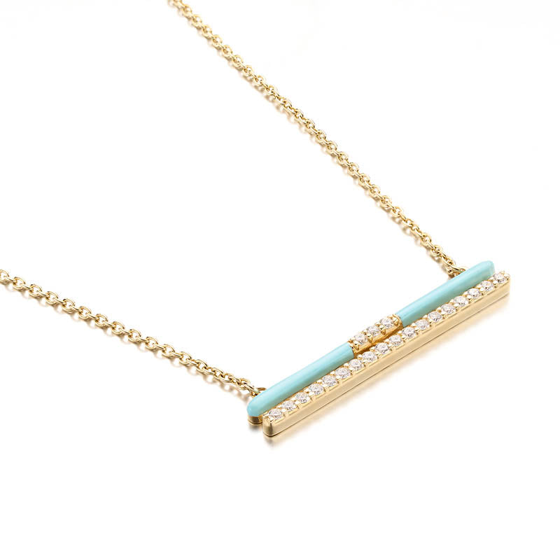 Knar Signature Yellow Gold, Light Blue Enamel & Diamond Double Bar Necklace