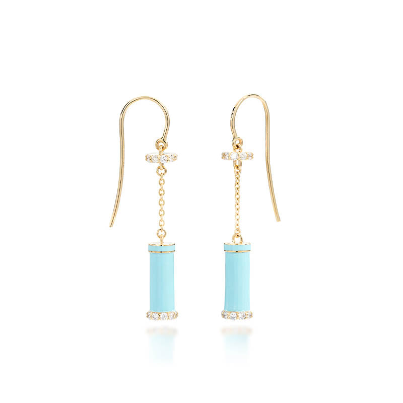 Knar Signature Yellow Gold, Light Blue Enamel & Diamond Drop Earrings