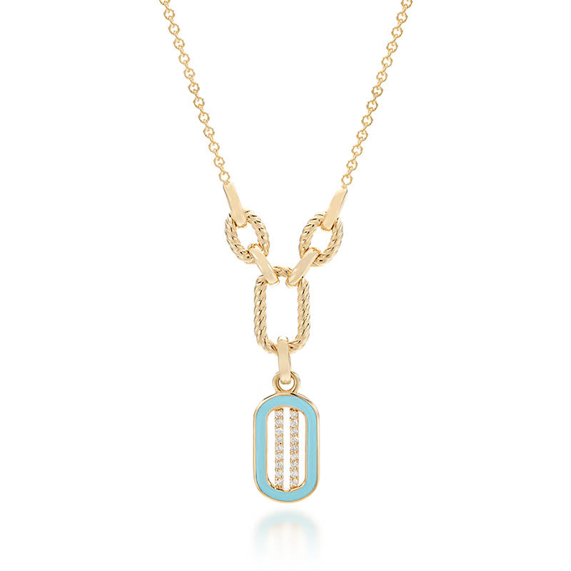 Knar Signature Yellow Gold, Light Blue Enamel & Diamond Drop Pendant