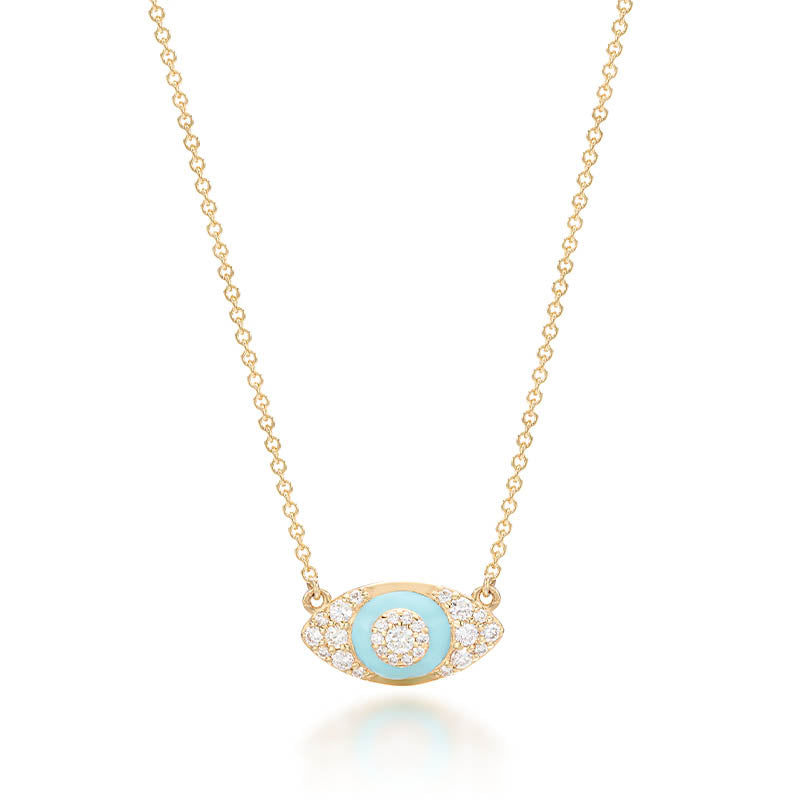 Knar Signature Yellow Gold, Light Blue Enamel & Diamond Eye Pendant