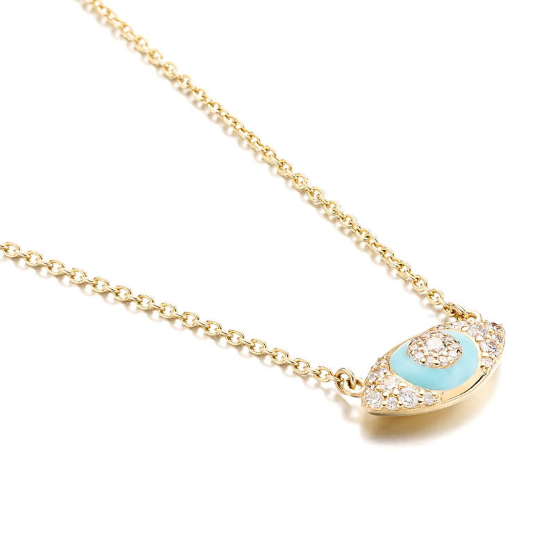 Knar Signature Yellow Gold, Light Blue Enamel & Diamond Eye Pendant