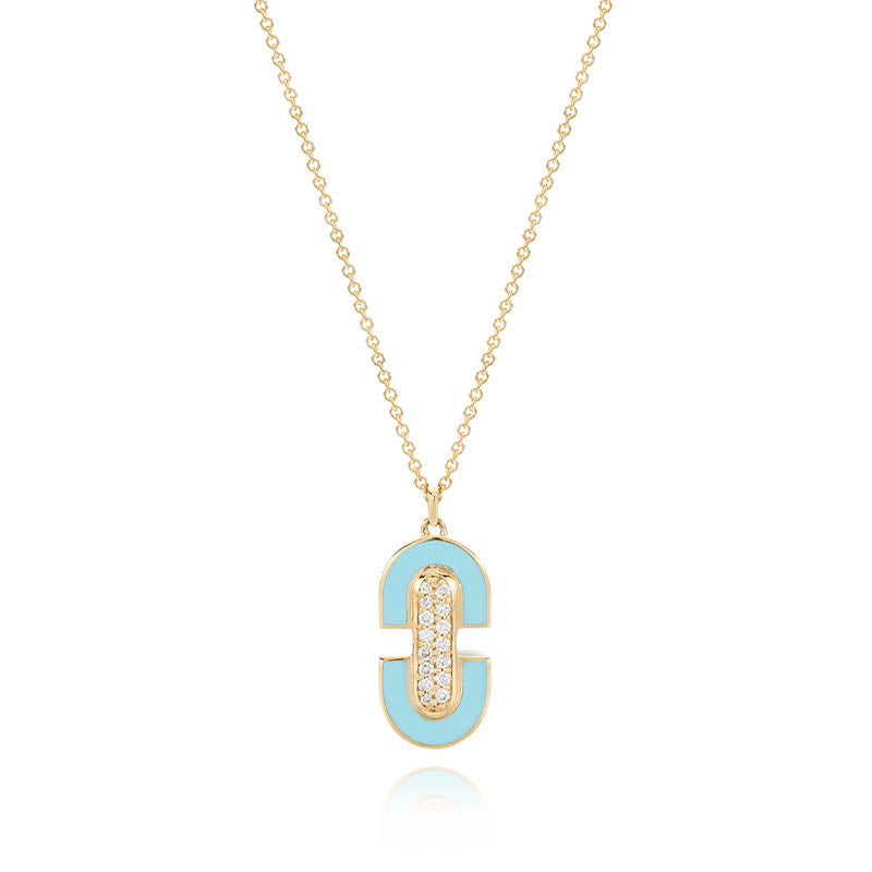 Knar Signature Yellow Gold, Light Blue Enamel & Diamond Open Oval Pendant