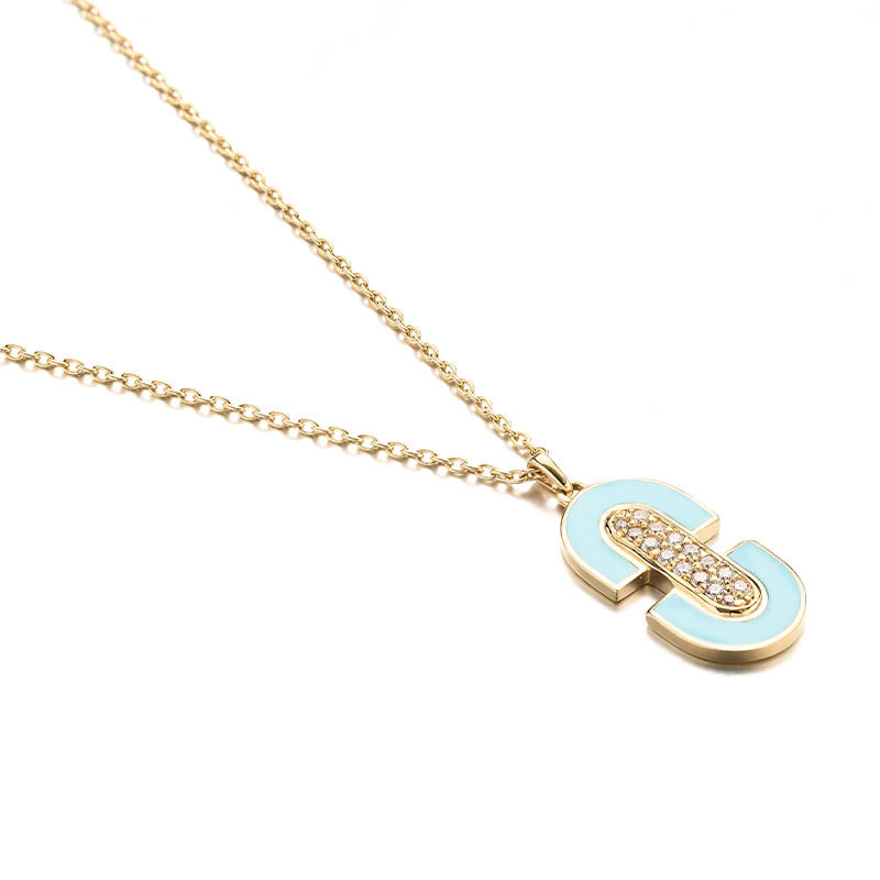 Knar Signature Yellow Gold, Light Blue Enamel & Diamond Open Oval Pendant