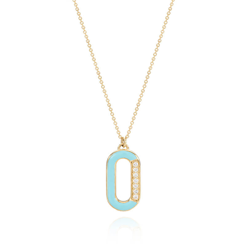Knar Signature Yellow Gold, Light Blue Enamel & Diamond Oval Pendant