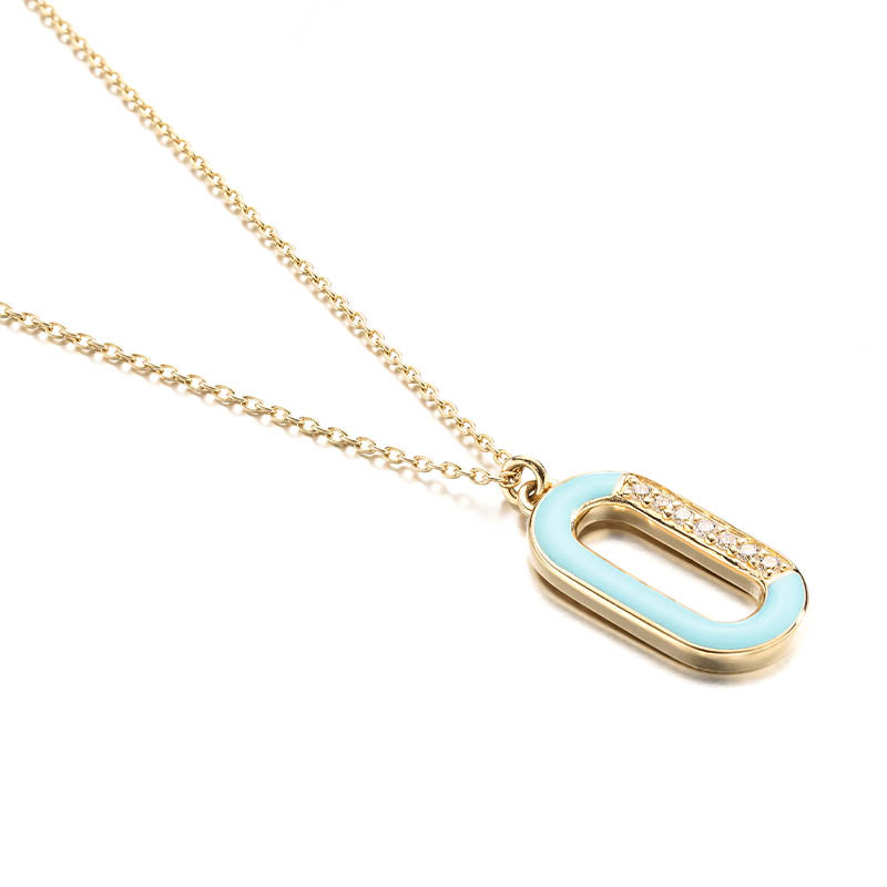 Knar Signature Yellow Gold, Light Blue Enamel & Diamond Oval Pendant