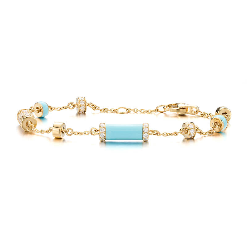 Knar Signature Yellow Gold, Light Blue Enamel & Diamond Station Bracelet