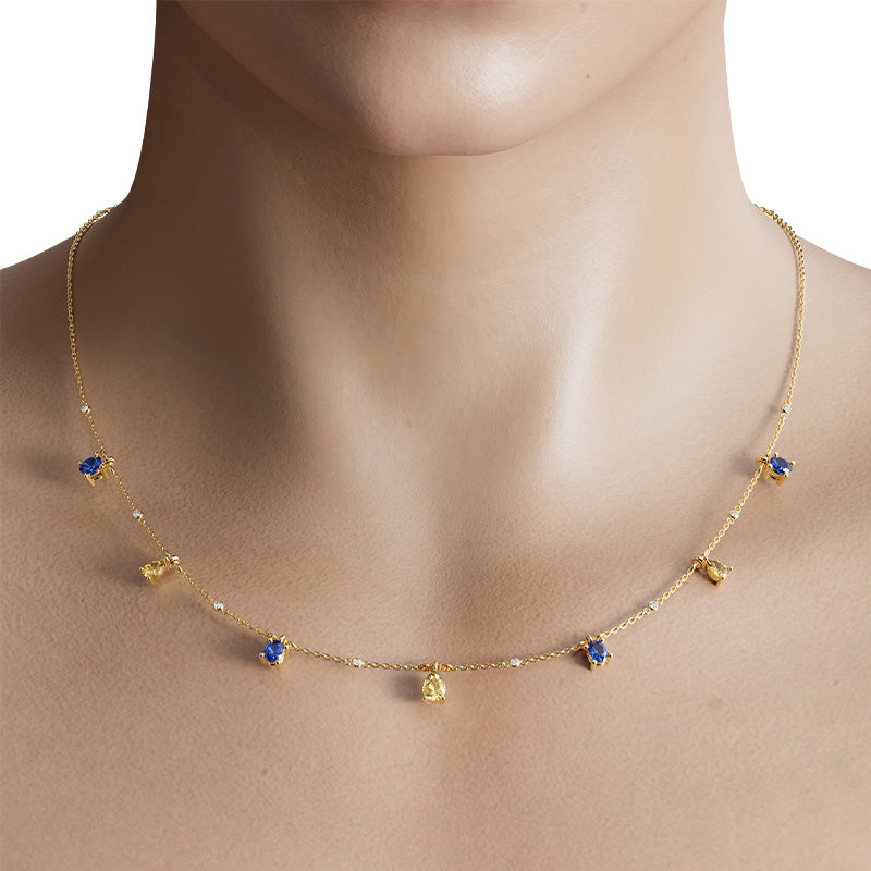 Knar Signature Yellow Gold, Multi-Coloured Sapphire & Diamond Necklace