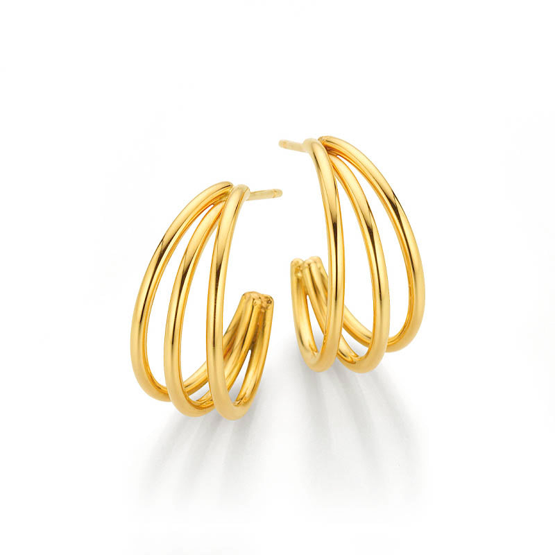 Knar Signature Yellow Gold Triple Hoop Earrings