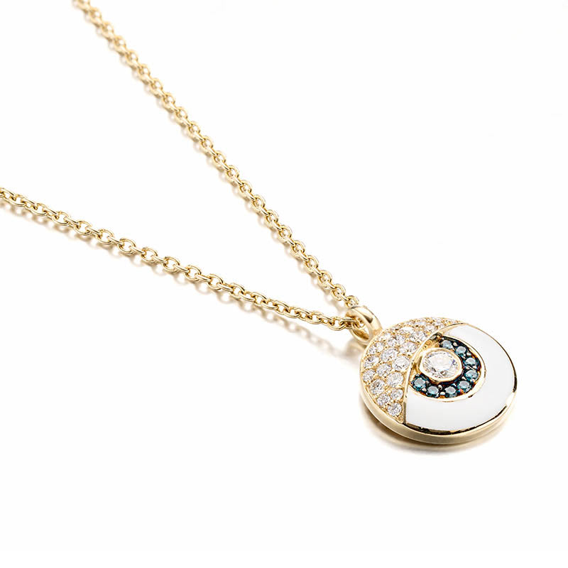 Knar Signature Yellow Gold, White Enamel & Diamond Eye Pendant