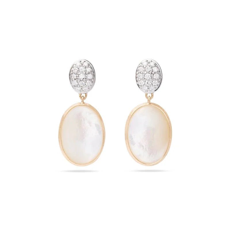 Macro Bicego Siviglia Yellow Gold Diamond & Mother of Pearl Earrings