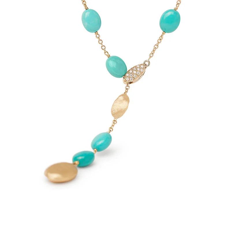 Marco Bicego Jaipur Link Yellow Gold Turquoise Lariat Necklace