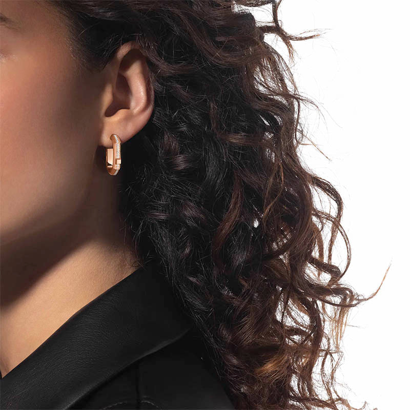 Messika Moderniste Single Pavé Rose Gold Hoop PM Earring