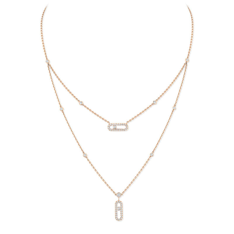 Messika Move Uno 2 Row Pavé Rose Gold Diamond Necklace