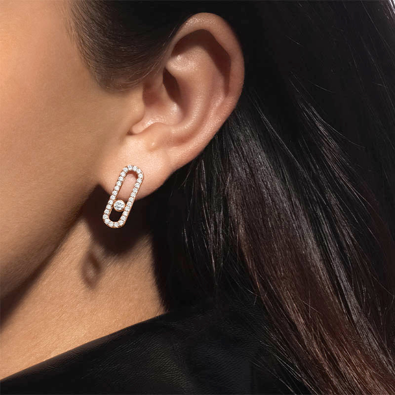 Messika Move Uno Rose Gold Pavé Diamond Earrings