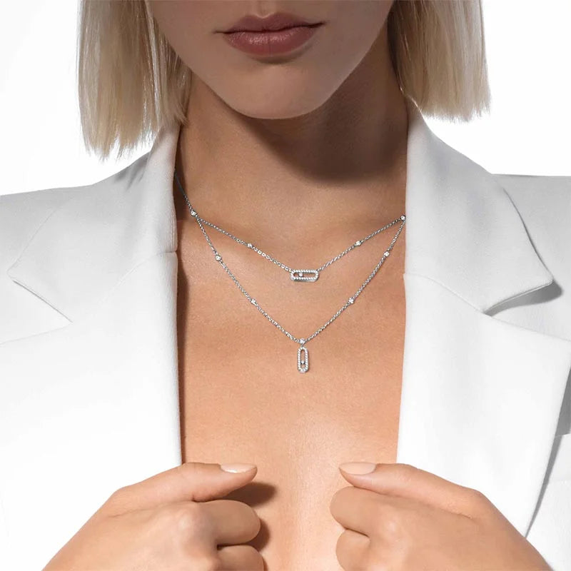 Messika Move Uno 2 Rows Pavé White Gold Diamond Necklace