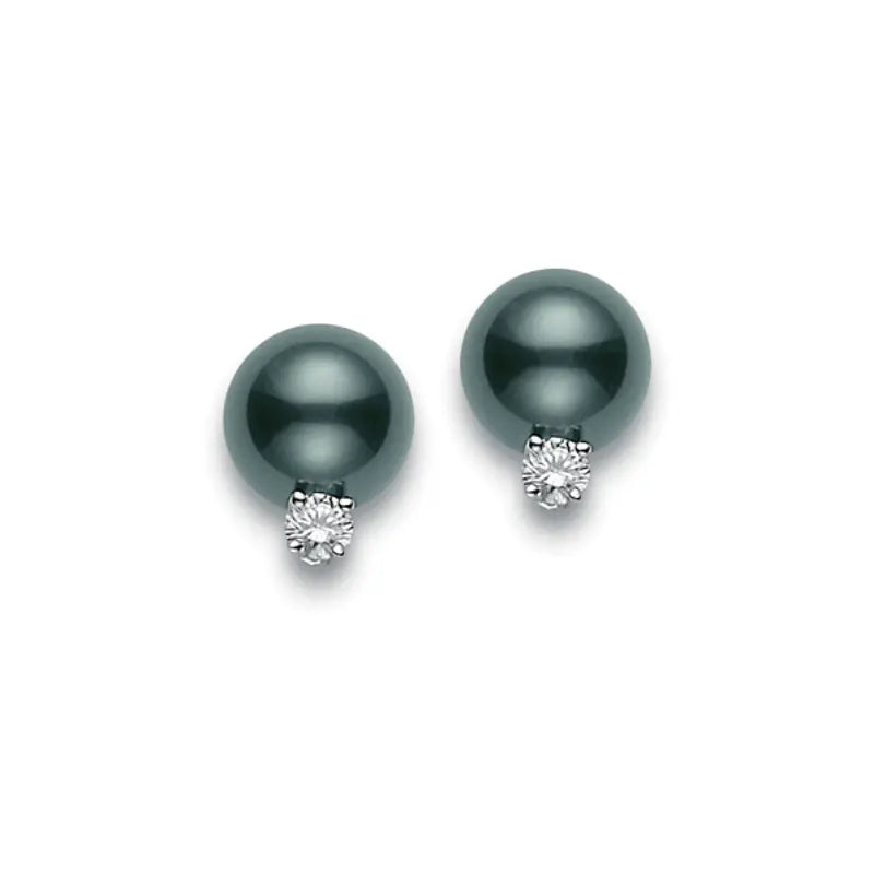 Mikimoto Black South Sea 9 9.5mm A Pearl and Diamond Studs MIK00059 Sytle No PES902BDW