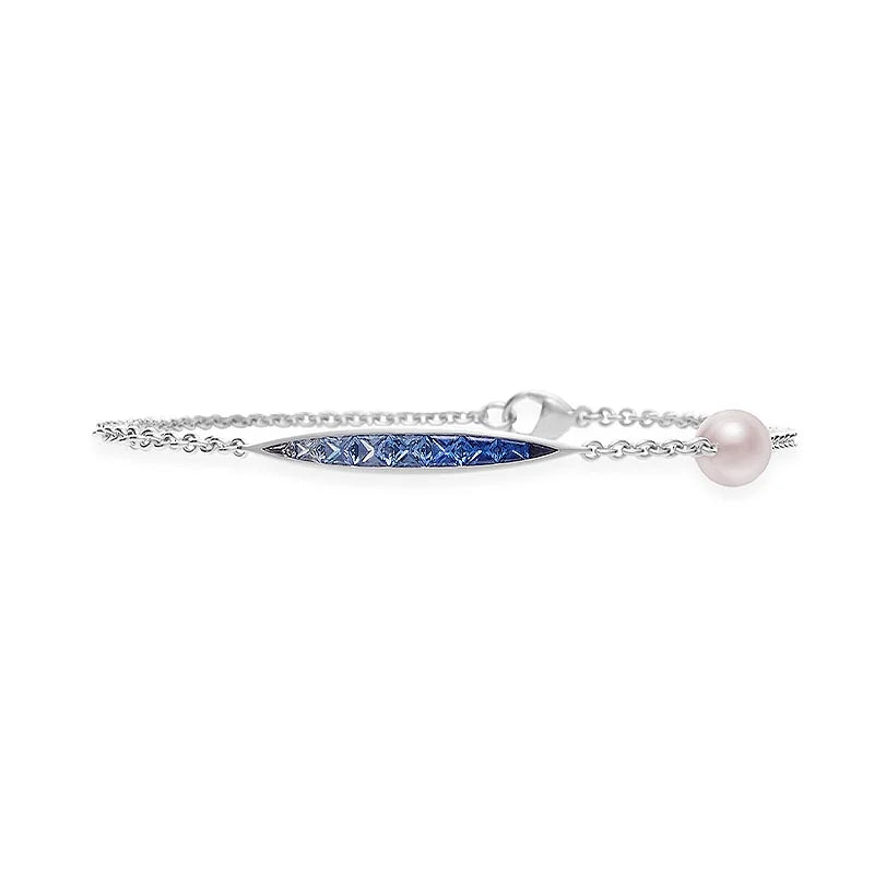 Mikimoto White Gold 6-6.5mm White Akoya Pearl & Blue Sapphire Bracelet
