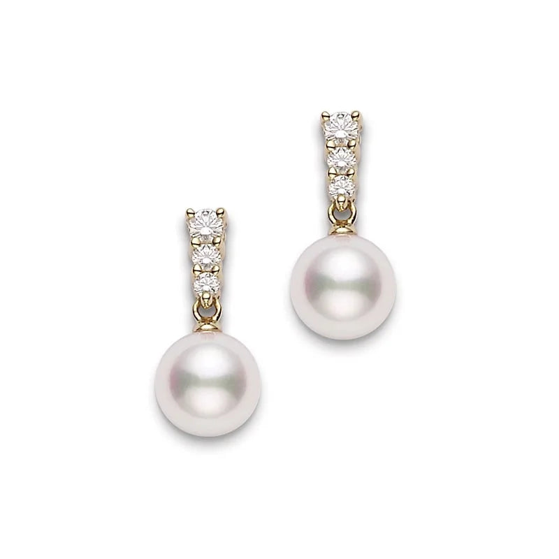 Mikimoto Yellow Gold Morning Dew 7.5mm Akoya Pearl & Diamond Earrings