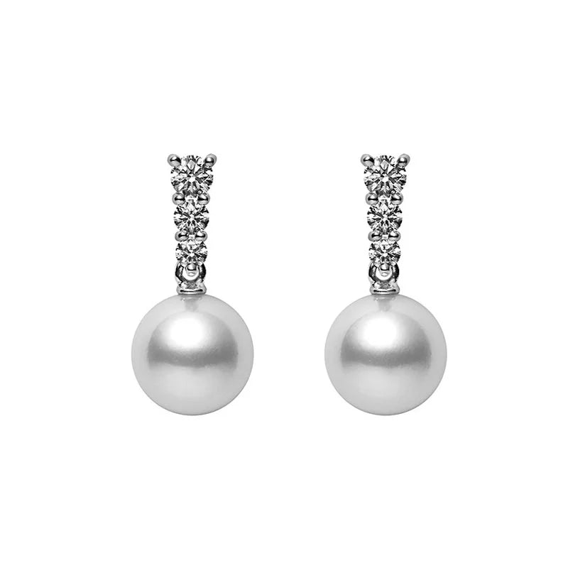 Mikimoto White Gold Morning Dew 7.5mm Akoya Pearl & Diamond Earrings