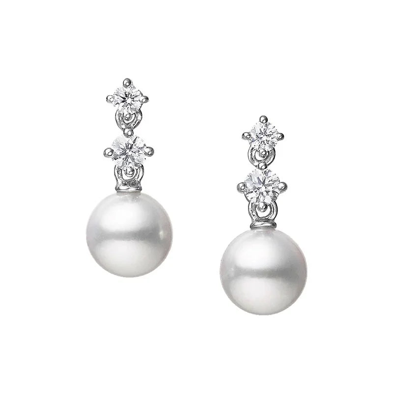 Mikimoto White Gold Morning Dew 6mm White Akoya Pearl & Diamond Earrings