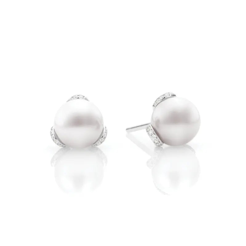 Mikimoto Embrace 8mm Pearl and Diamond Stud Earrings MIK00911 Style No MEA10160ADXW