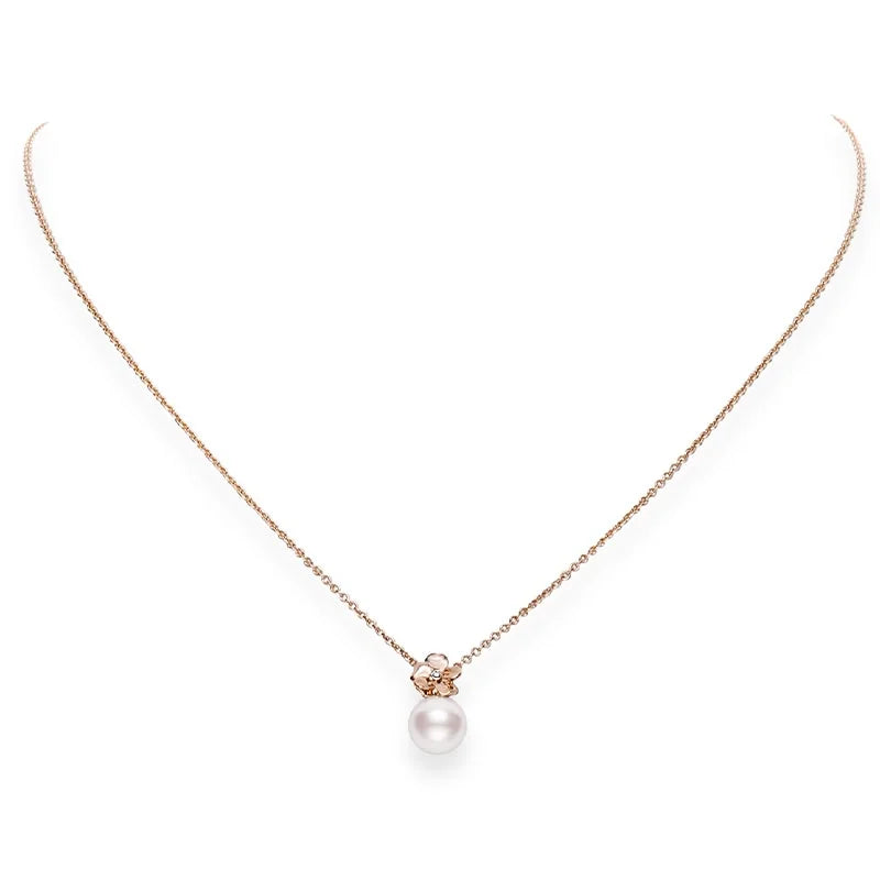 Mikimoto Rose Gold Cherry Blossom 8mm White Akoya Pearl & Diamond Pendant