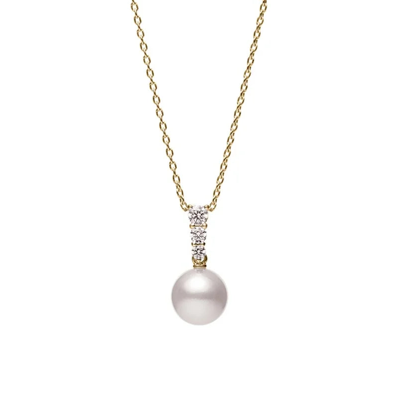 Mikimoto Yellow Gold Morning Dew 8mm White Akoya Pearl & Diamond Pendant