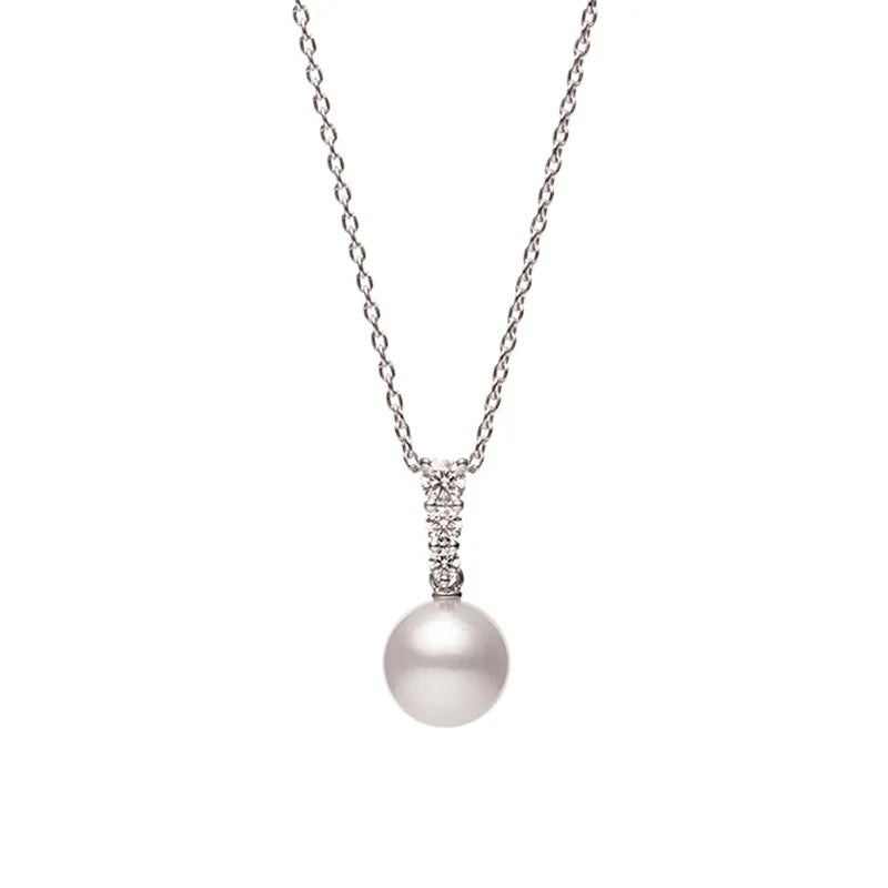 Mikimoto White Gold Morning Dew 8mm White Akoya Pearl & Diamond Pendant