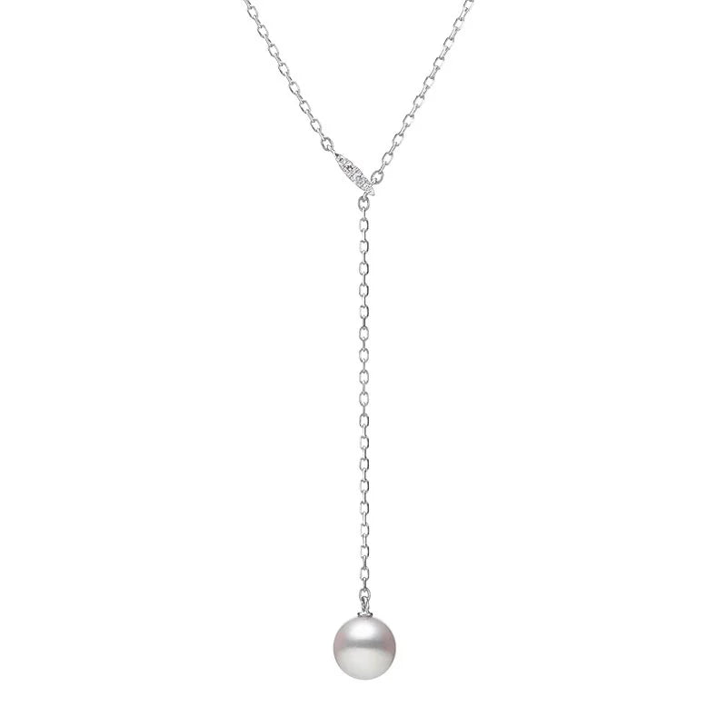 Mikimoto White Gold Classic 7.5mm White Akoya Pearl Lariat Necklace