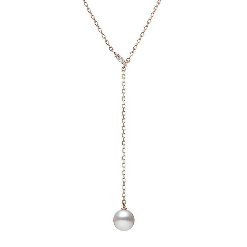 Mikimoto Rose Gold Classic 7.5mm White Akoya Pearl Lariat Necklace